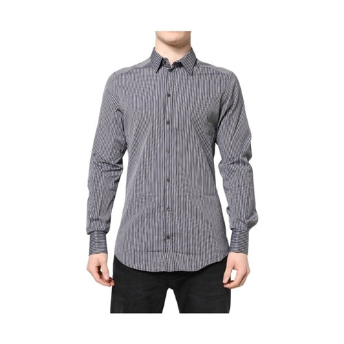 Dolce & Gabbana Black White Striped GOLD Formal Dress Shirt