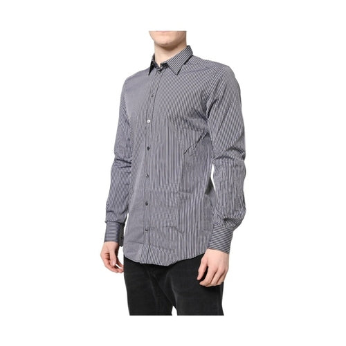 Dolce & Gabbana Black White Striped GOLD Formal Dress Shirt