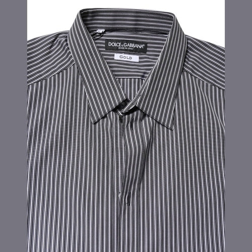 Dolce & Gabbana Black White Striped GOLD Formal Dress Shirt