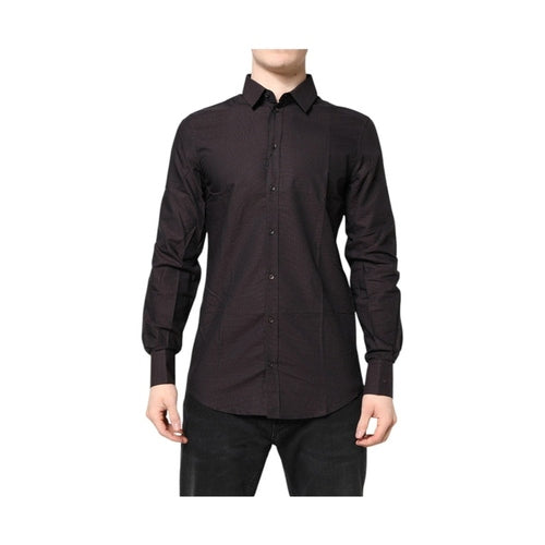 Dolce & Gabbana Maroon Jacquard Cotton GOLD Men Dress Shirt