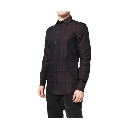 Dolce & Gabbana Maroon Jacquard Cotton GOLD Men Dress Shirt