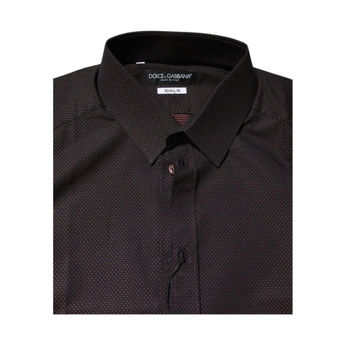 Dolce & Gabbana Maroon Jacquard Cotton GOLD Men Dress Shirt
