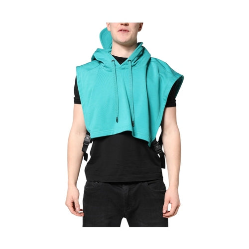 Dolce & Gabbana Green Cotton Hooded Men Sportswear Vest Sweater