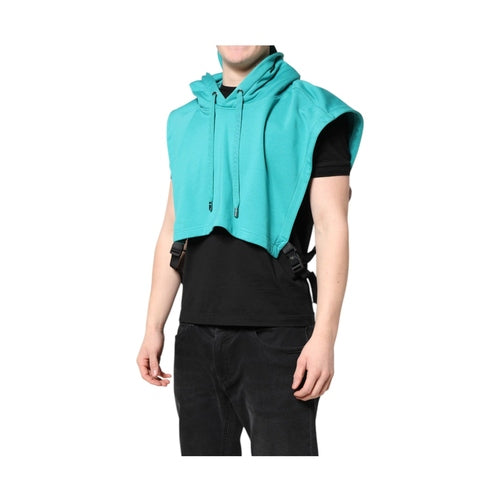 Dolce & Gabbana Green Cotton Hooded Men Sportswear Vest Sweater