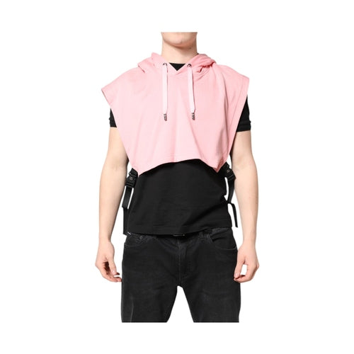 Dolce & Gabbana Pink Cotton Hooded Men Sportswear Vest Sweater