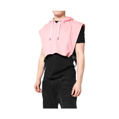 Dolce & Gabbana Pink Cotton Hooded Men Sportswear Vest Sweater
