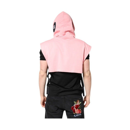 Dolce & Gabbana Pink Cotton Hooded Men Sportswear Vest Sweater