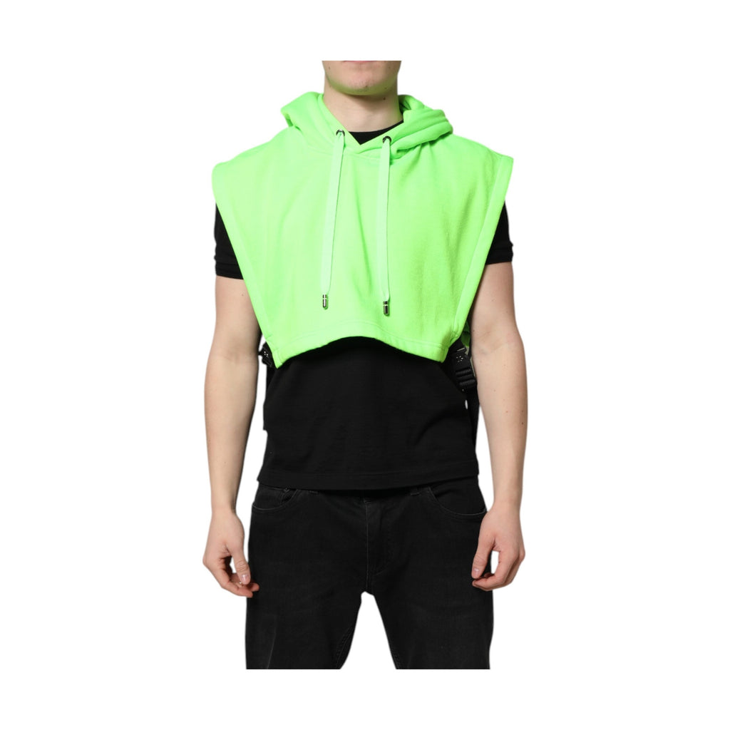 Dolce & Gabbana Green Polyester Hooded Sportswear Vest Sweater
