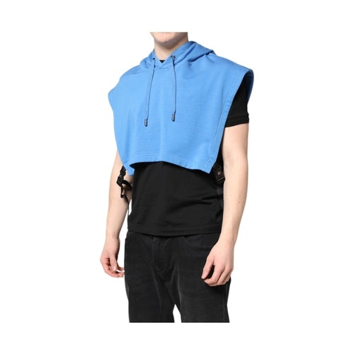 Dolce & Gabbana Blue Cotton Hooded Men Sportswear Vest Sweater