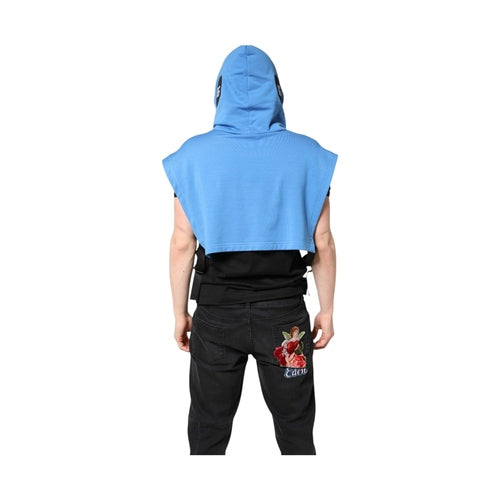 Dolce & Gabbana Blue Cotton Hooded Men Sportswear Vest Sweater