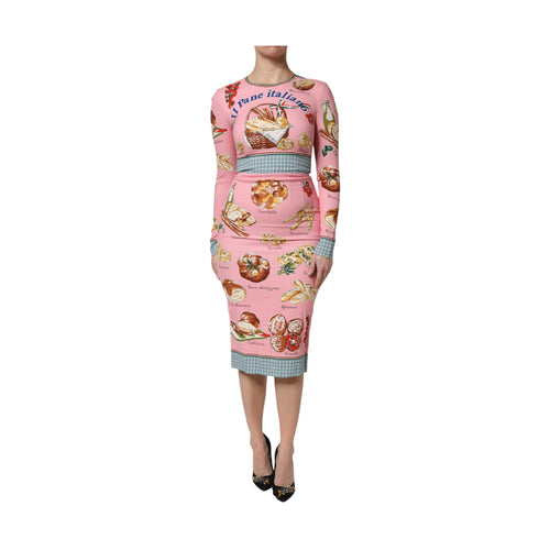 Dolce & Gabbana Pink Pastry Print Bodycon Sheath Midi Dress