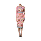 Dolce & Gabbana Pink Pastry Print Bodycon Sheath Midi Dress