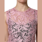 Dolce & Gabbana Pink Floral Lace Sleeveless Sheath Dress