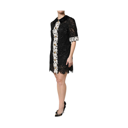 Black Floral Lace Embellished Mini Dress