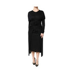 Dolce & Gabbana Black Wool Long Sleeves Sheath Midi Dress