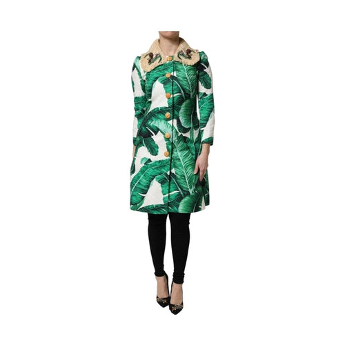 Dolce & Gabbana Multicolor Leaf Print Embellished Trenchcoat Jacket