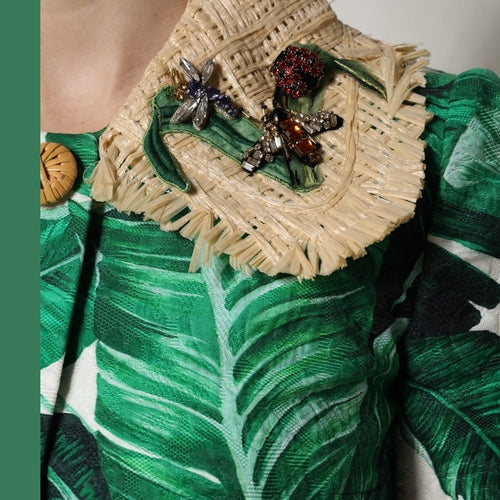 Dolce & Gabbana Multicolor Leaf Print Embellished Trenchcoat Jacket