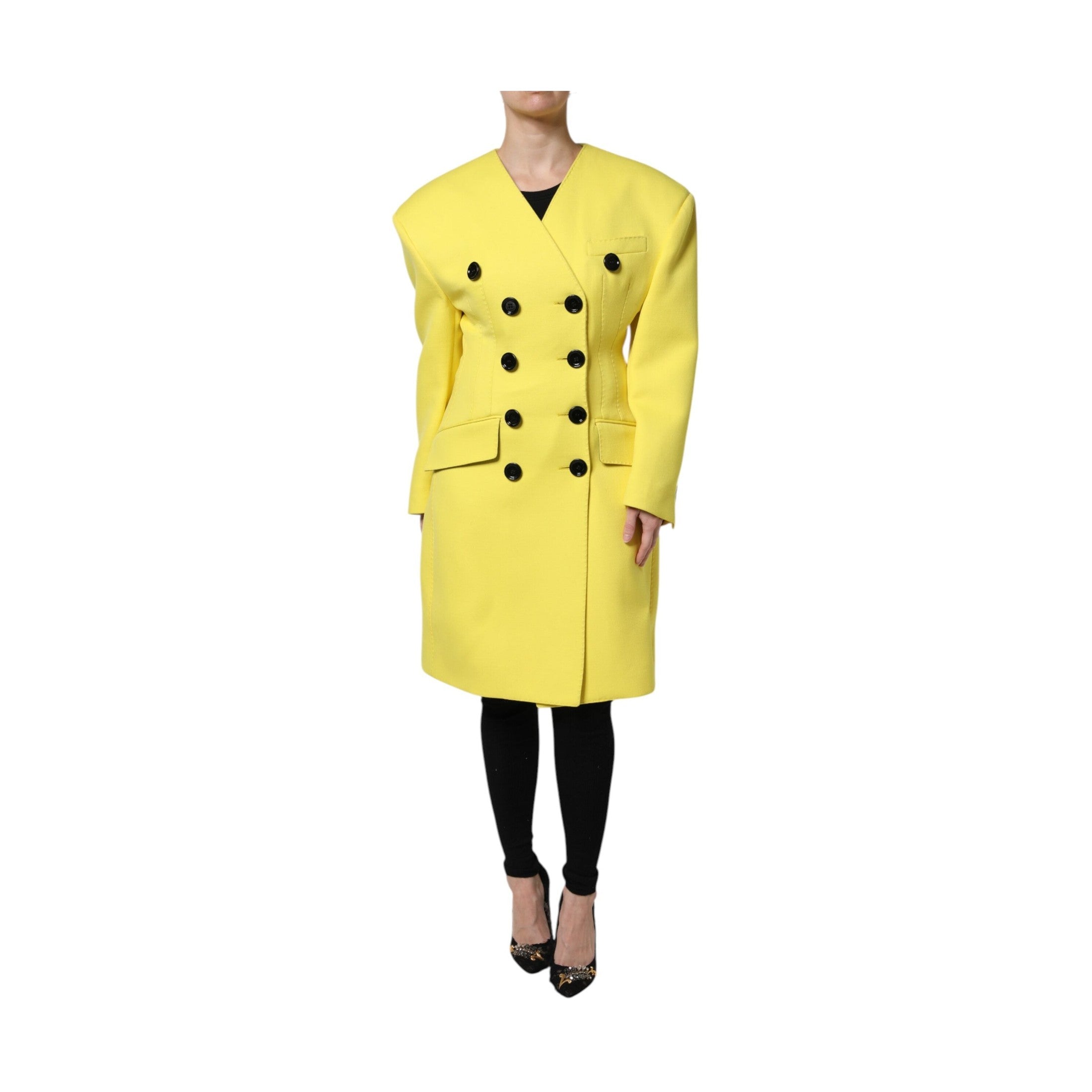 Dolce & Gabbana Yellow Double Breasted Trench Coat Jacket