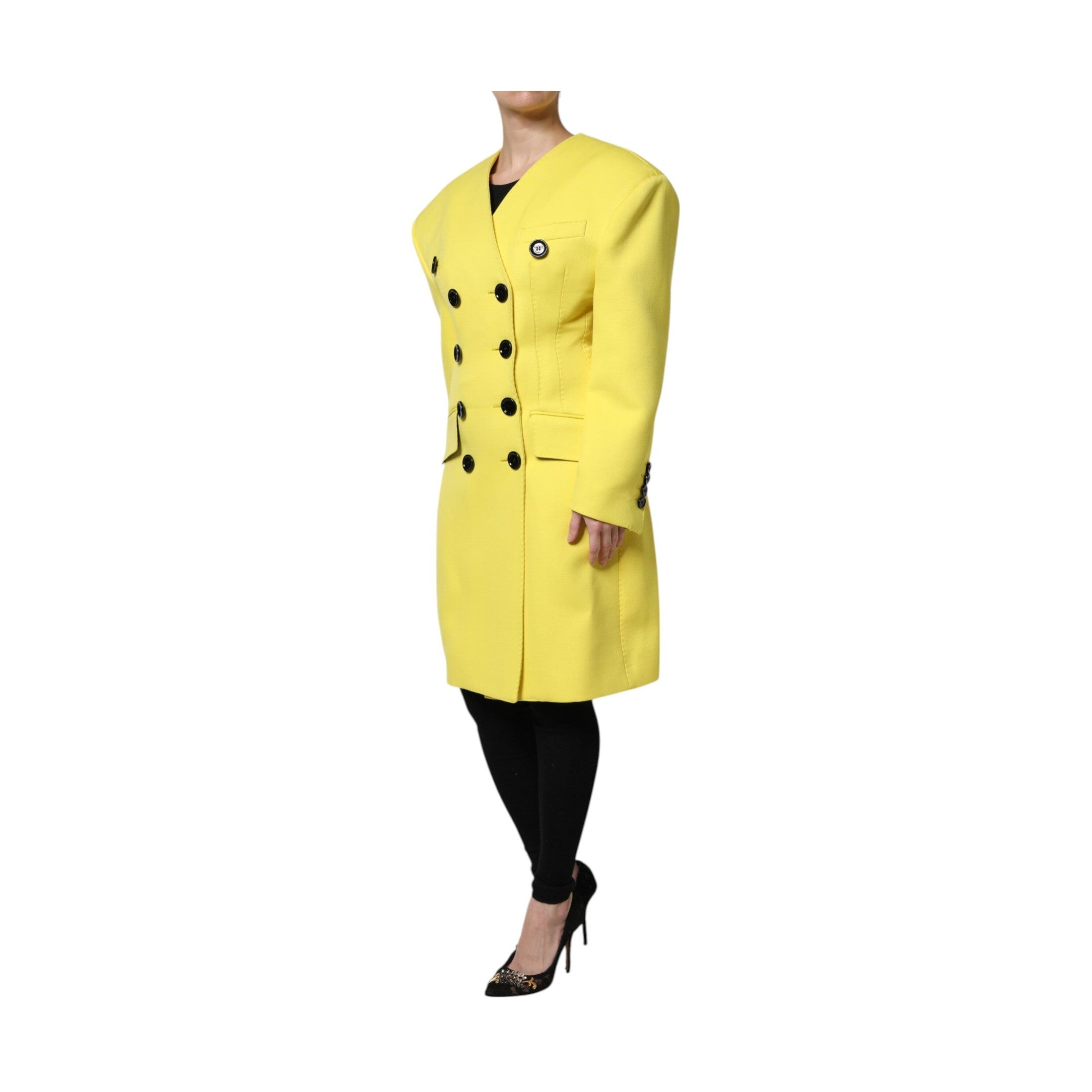 Dolce & Gabbana Yellow Double Breasted Trench Coat Jacket