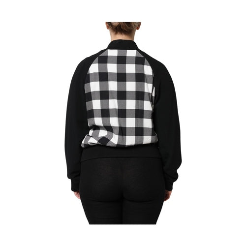 Dolce & Gabbana Black White Check Floral Button Down Jacket
