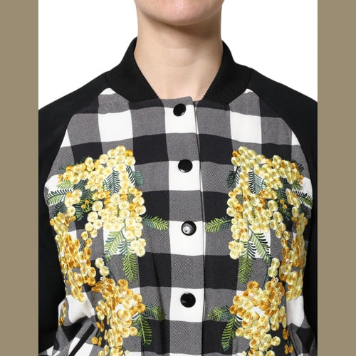 Dolce & Gabbana Black White Check Floral Button Down Jacket