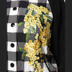 Dolce & Gabbana Black White Check Floral Button Down Jacket