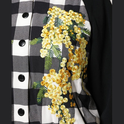 Dolce & Gabbana Black White Check Floral Button Down Jacket