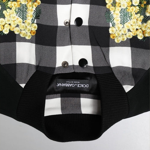 Dolce & Gabbana Black White Check Floral Button Down Jacket