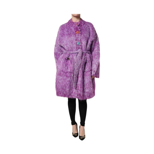 Dolce & Gabbana Purple Button Embellished Trench Coat Jacket