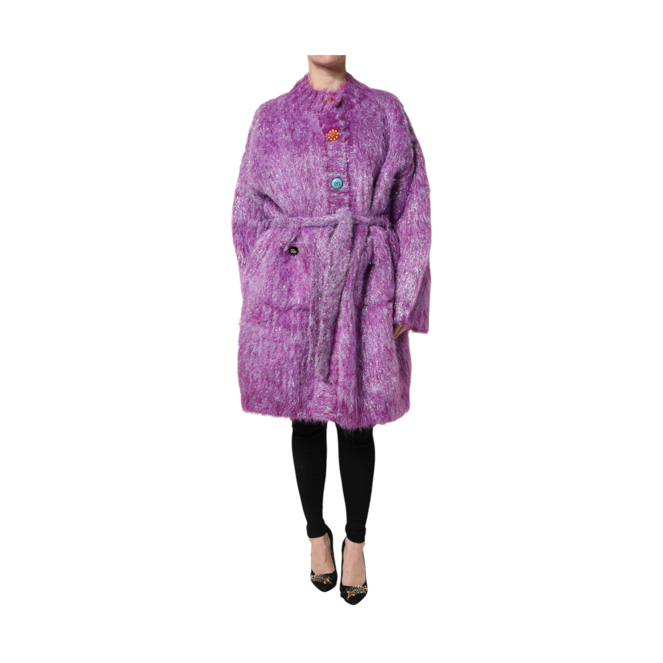 Dolce & Gabbana Purple Button Embellished Trench Coat Jacket