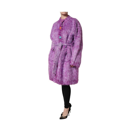 Dolce & Gabbana Purple Button Embellished Trench Coat Jacket