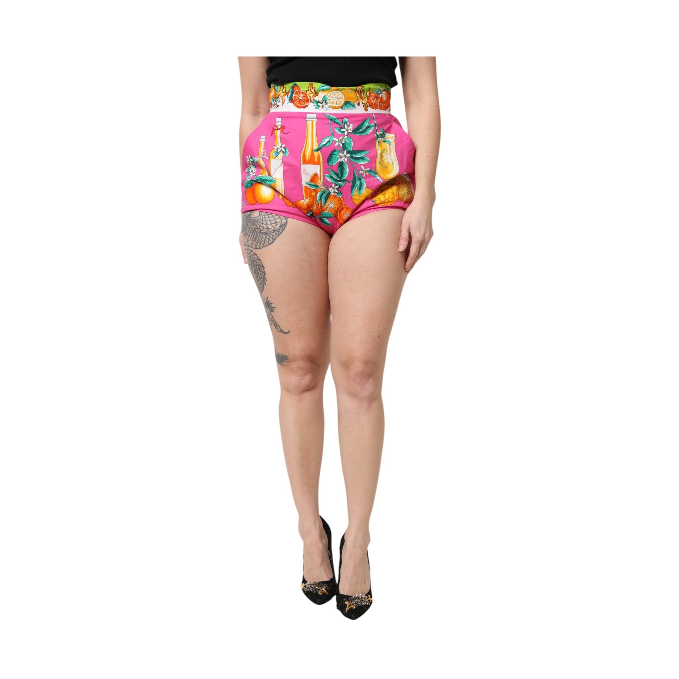 Dolce & Gabbana Pink Printed High Waist Hot Pants Shorts