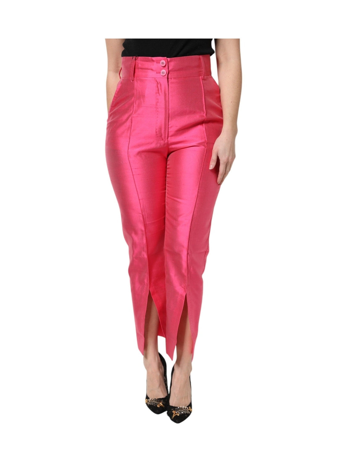 Dolce & Gabbana Pink Silk High Waist Tapered Pants