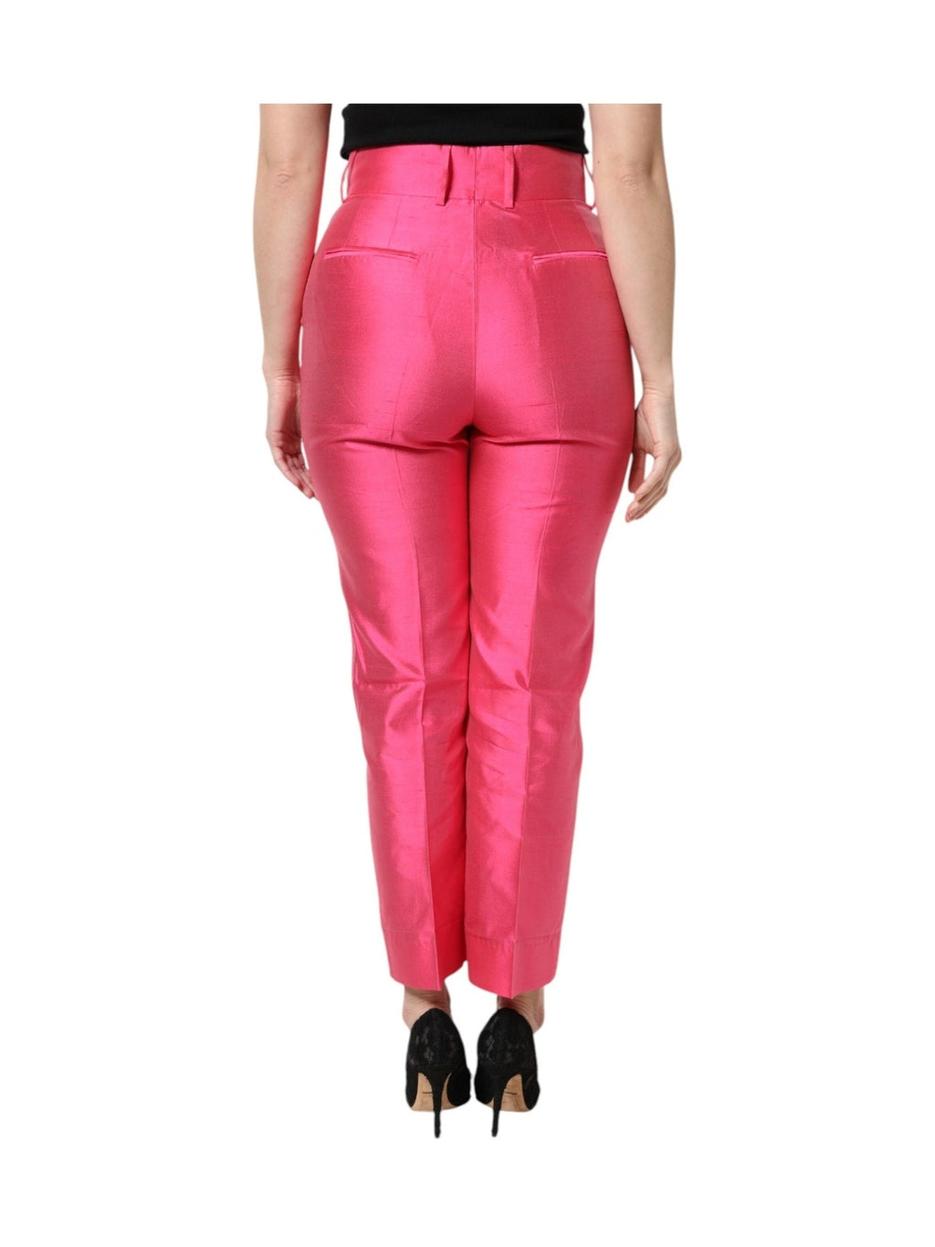 Dolce & Gabbana Pink Silk High Waist Tapered Pants