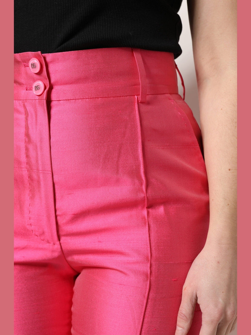 Dolce & Gabbana Pink Silk High Waist Tapered Pants