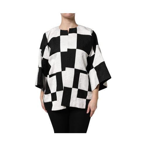 Dolce & Gabbana White Black Patchwork Jacquard Blazer Jacket