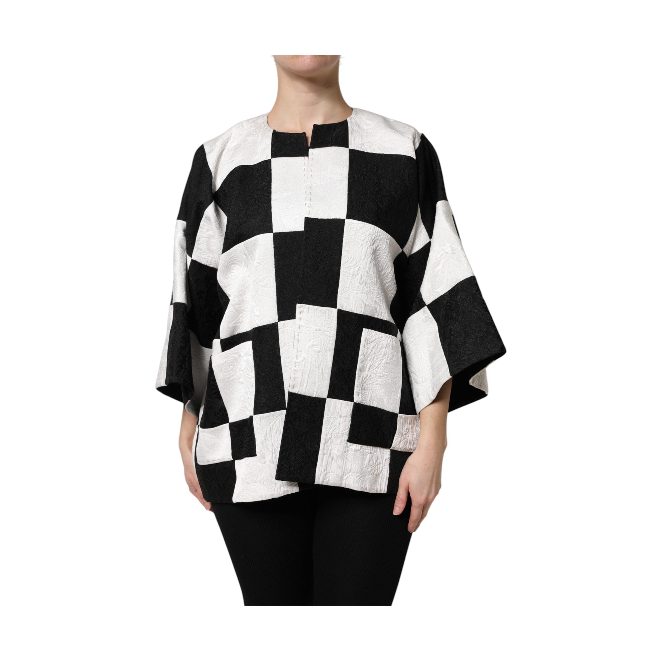 Dolce & Gabbana White Black Patchwork Jacquard Blazer Jacket