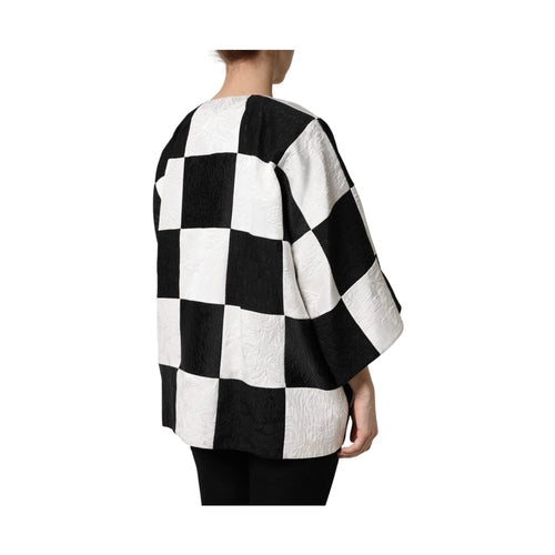 Dolce & Gabbana White Black Patchwork Jacquard Blazer Jacket