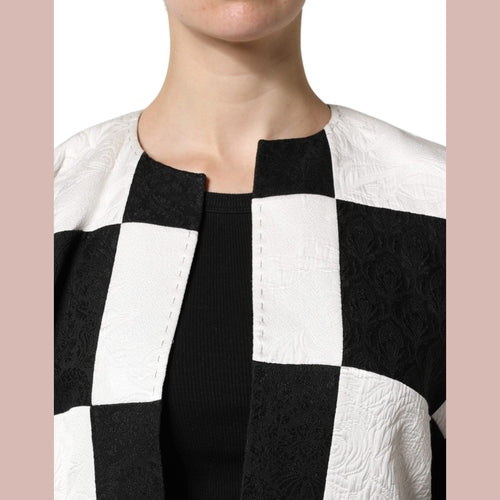 Dolce & Gabbana White Black Patchwork Jacquard Blazer Jacket