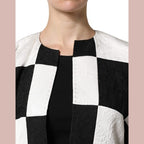 Dolce & Gabbana White Black Patchwork Jacquard Blazer Jacket