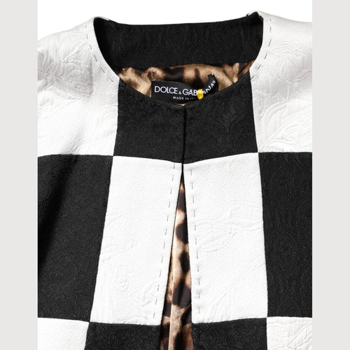 Dolce & Gabbana White Black Patchwork Jacquard Blazer Jacket