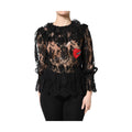 Black Cotton Floral Lace Women Blouse Top