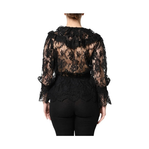 Dolce & Gabbana Black Cotton Floral Lace Women Blouse Top