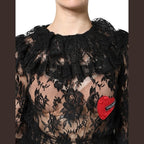 Dolce & Gabbana Black Cotton Floral Lace Women Blouse Top