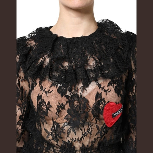 Dolce & Gabbana Black Cotton Floral Lace Women Blouse Top