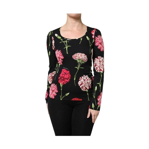 Dolce & Gabbana Black Floral Long Sleeve Women Blouse Top