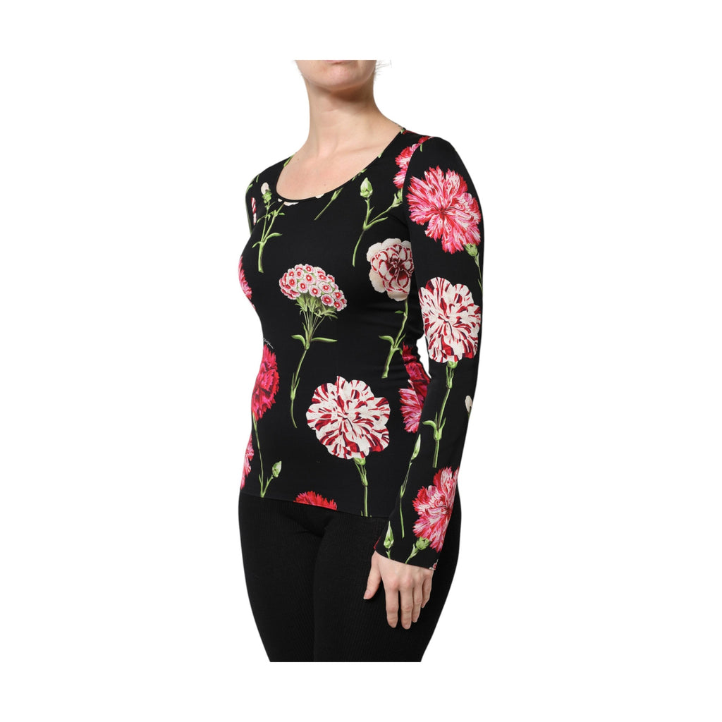 Black Floral Long Sleeve Women Blouse Top