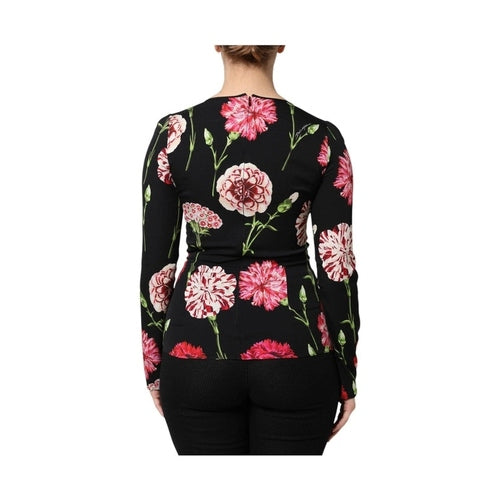 Dolce & Gabbana Black Floral Long Sleeve Women Blouse Top