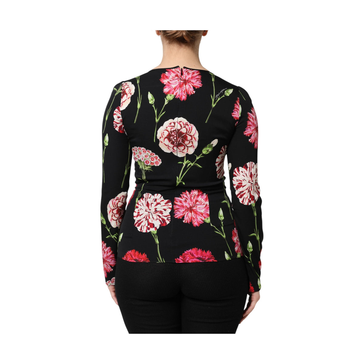 Black Floral Long Sleeve Women Blouse Top