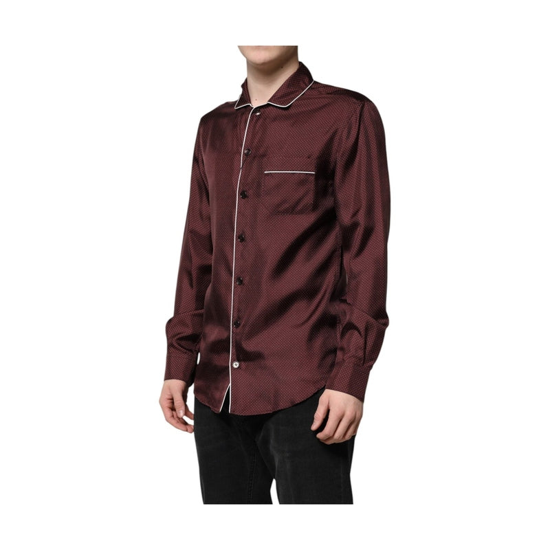 Dolce & Gabbana Burgundy Silk Dotted Long Sleeves Shirt